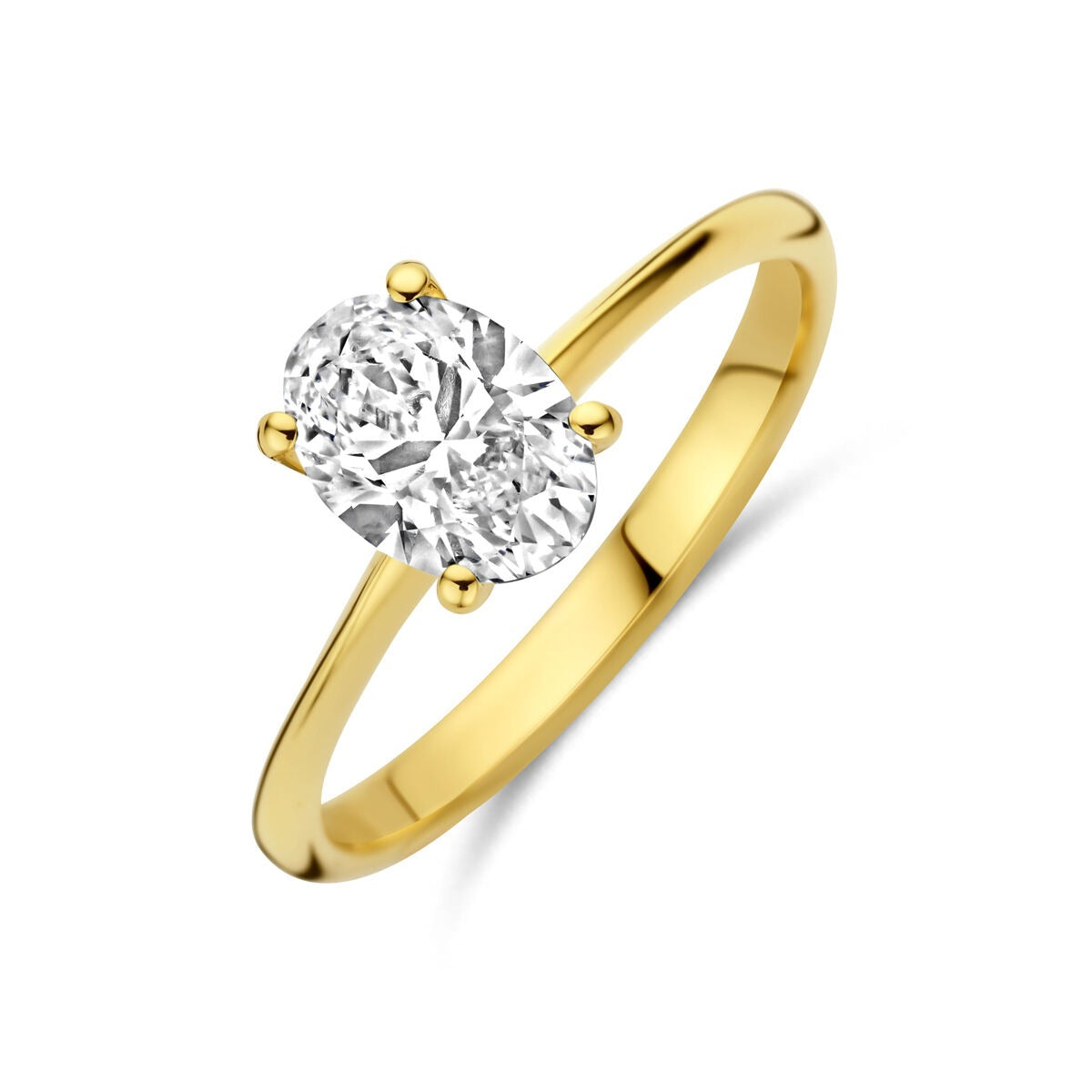 Damenring aus 14k Gelbgold mit ovalem, lab-grown Diamanten in der Mitte