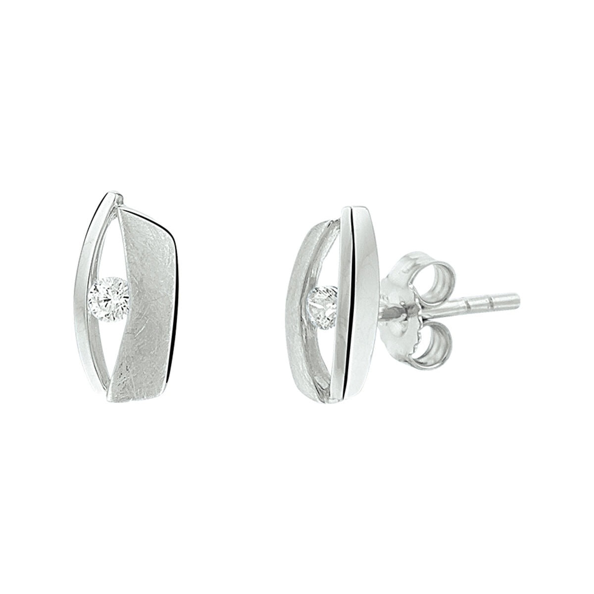 Ohrstecker aus rhodiniertem 925er Silber mit Zirkonia und modernem, geschwungenem Design