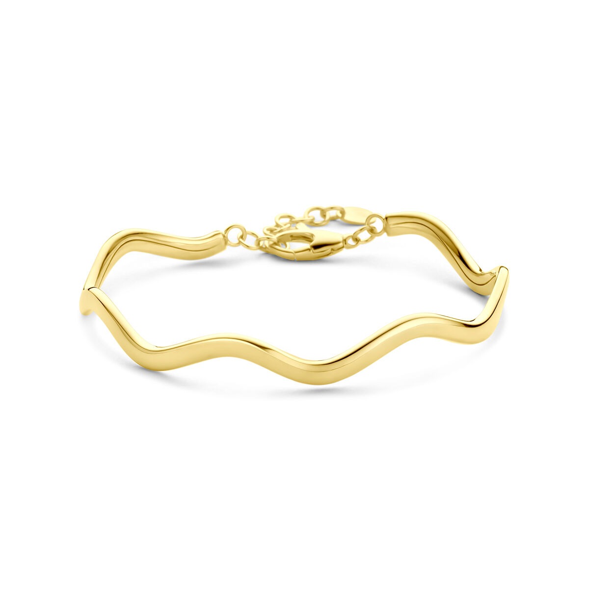 Wellenförmige 14k Goldarmband für Damen mit glänzender Oberfläche und Karabinerverschluss