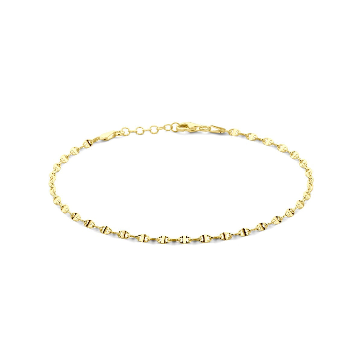 Vergoldetes Silber-Ankelband mit Kaffeebohnenschließe, 24 bis 26 cm lang, 2,8 mm breit