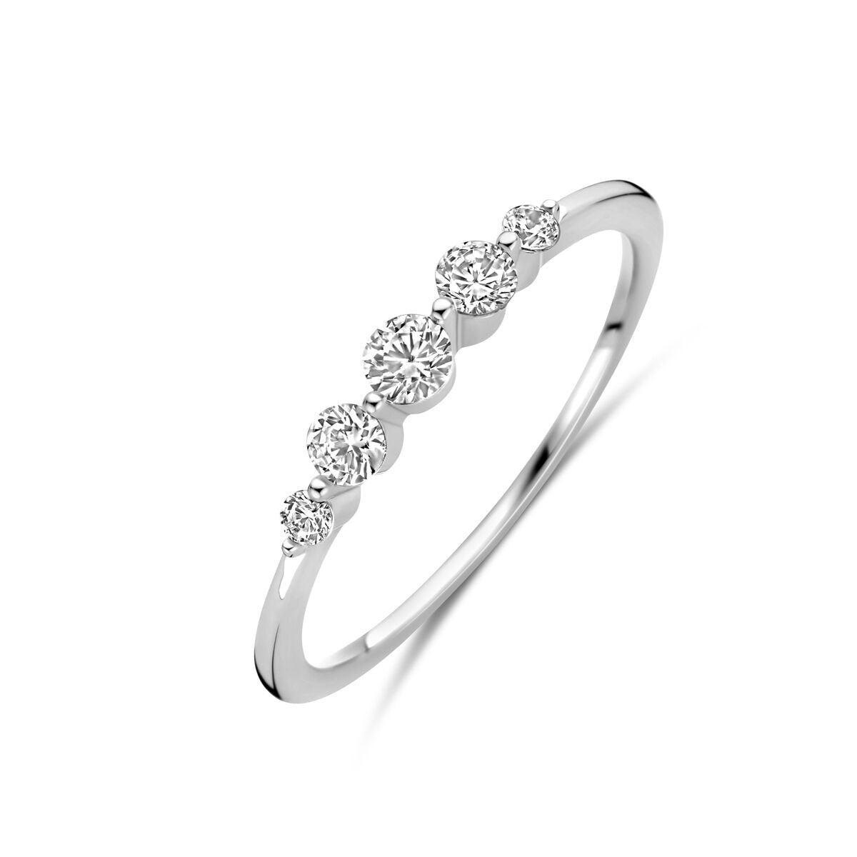 Ring aus rhodiniertem 925 Silber mit fünf brillant geschliffenen Zirkonia-Steinen