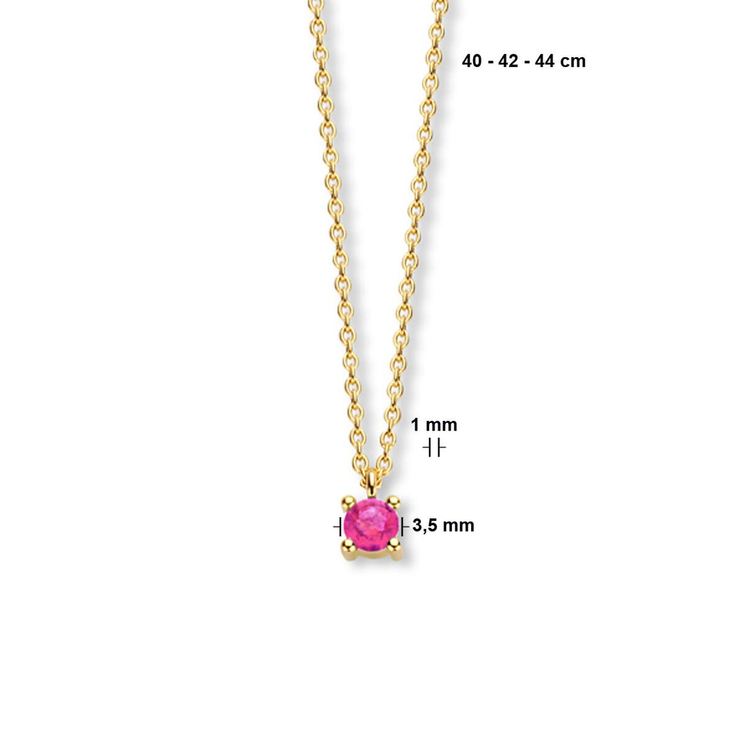 14k Geelgouden collier met roze toermalijn geboortesteen