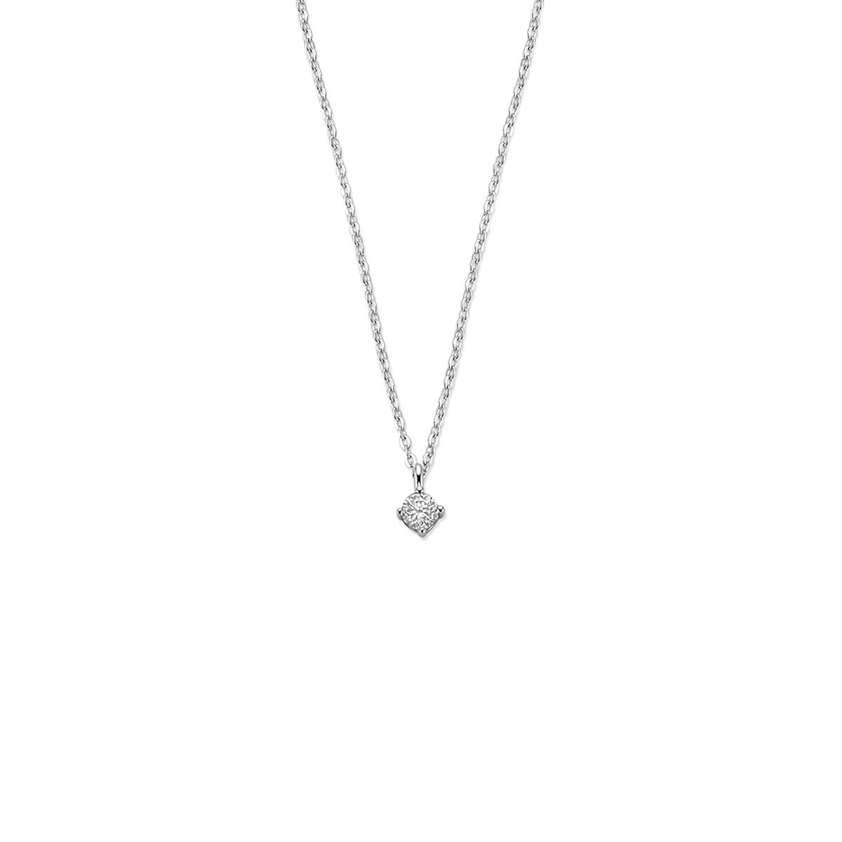 Halskette aus rhodiniertem Silber mit 4 mm Zirkonia-Anhänger