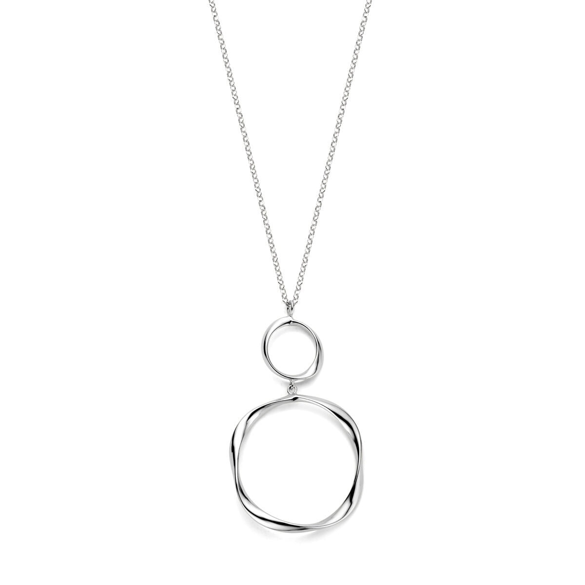 Zarte Ankerkette aus rhodiniertem Silber mit einem ovalen, geschwungenen Anhänger, 41 + 4 cm lang