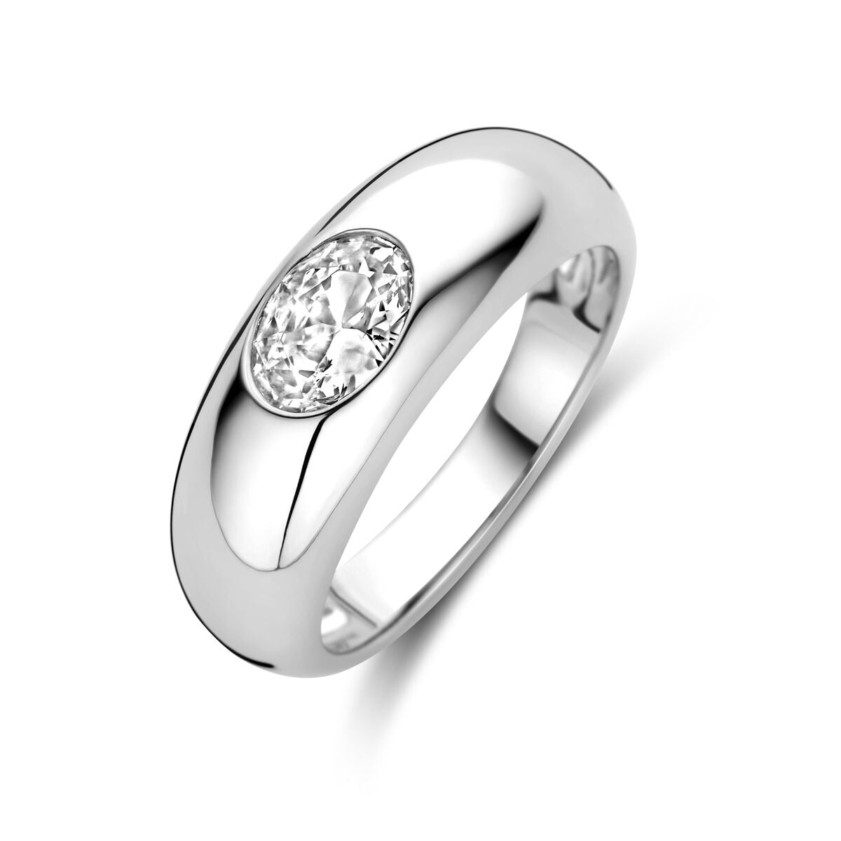 Zweiteilige Damenring aus rhodiniertem 925 Silber mit ovalem Zirkonia, 7,5 mm breit