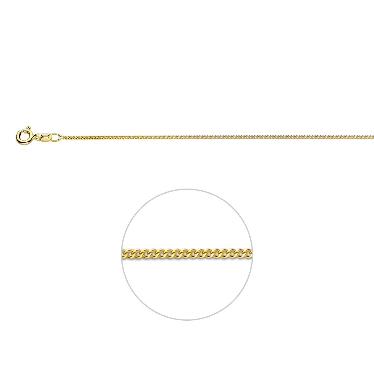 14k gelbgoldene Gourmette-Kette mit 1,1 mm Breite und Karabinerverschluss