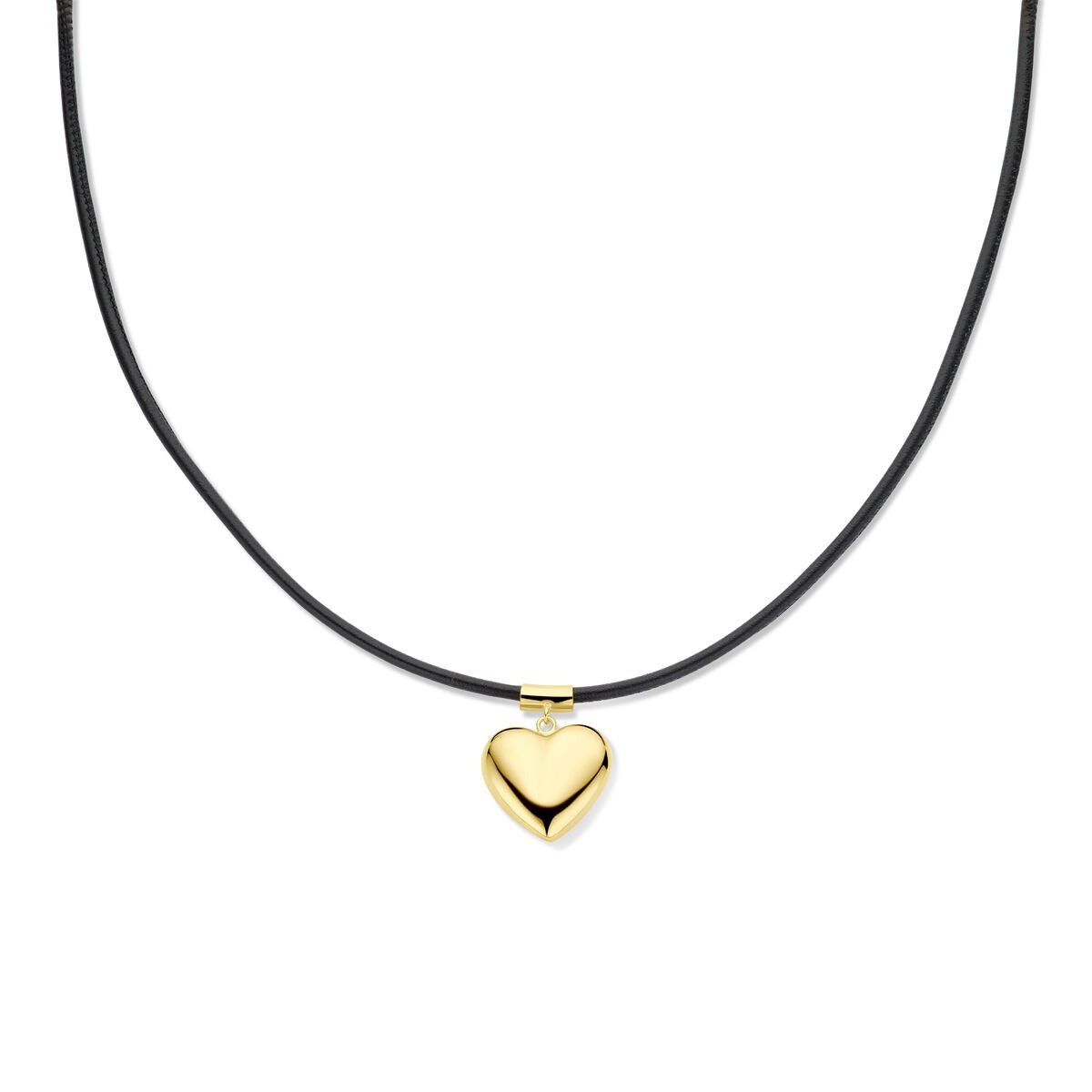 Collier aus vergoldetem Silber mit herzförmigem Anhänger und schwarzem Band