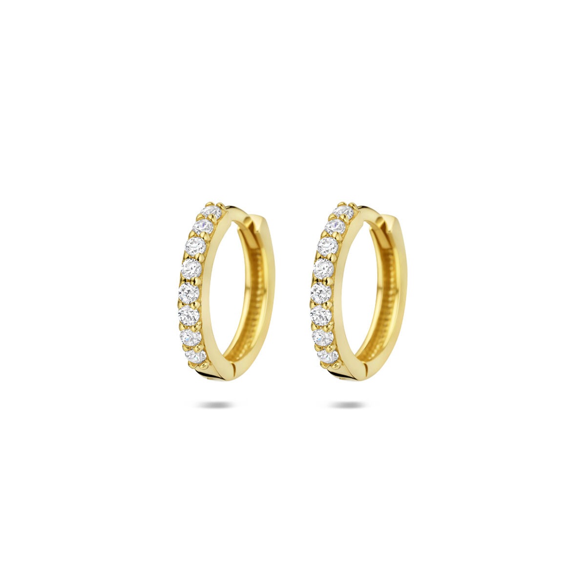 14k gelbgoldene Klappohrringe mit brillantgeschliffenen Zirkonia-Steinen
