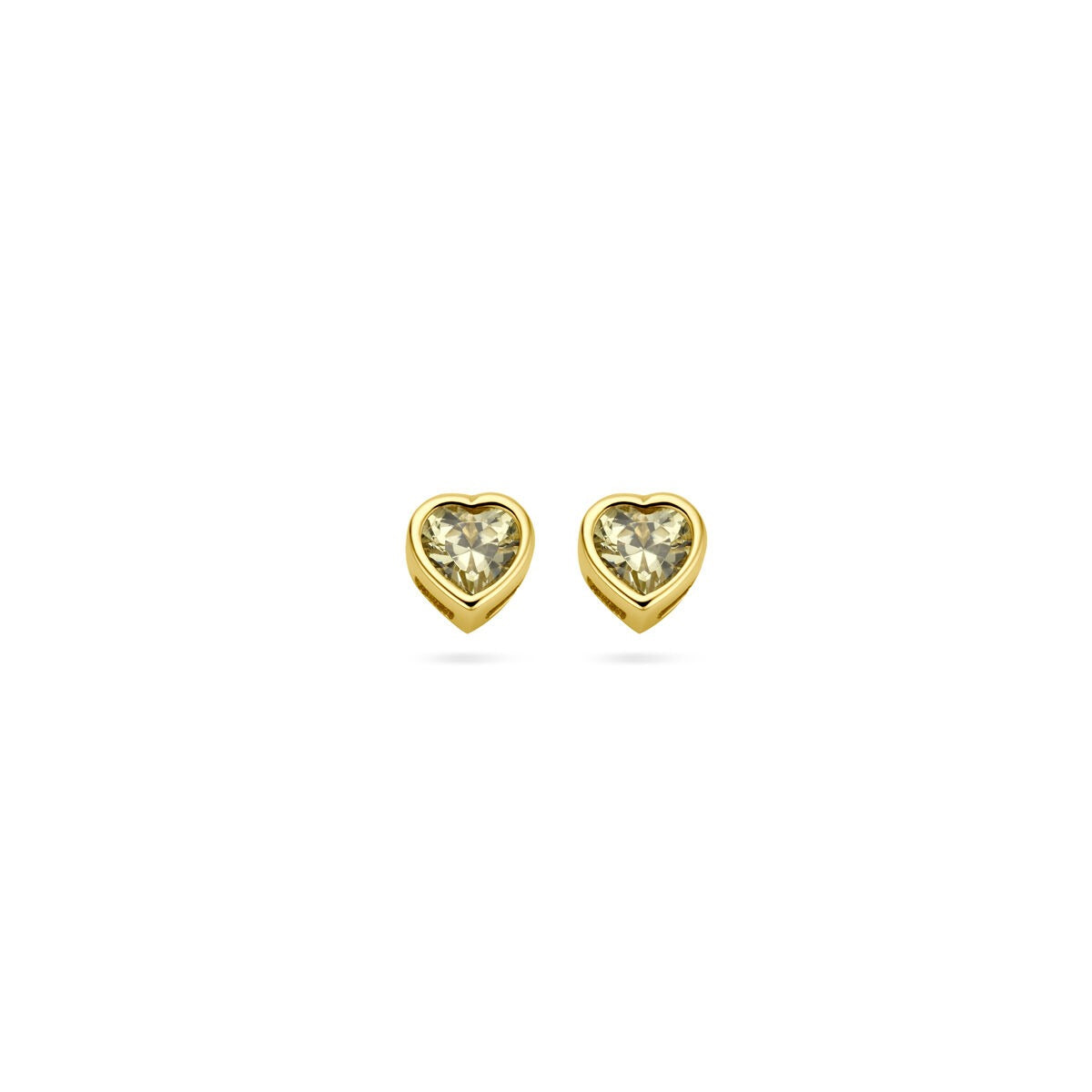 Ohrringe aus 14k Gelbgold in Herzform mit roten Zirkonia, Größe 4x4mm