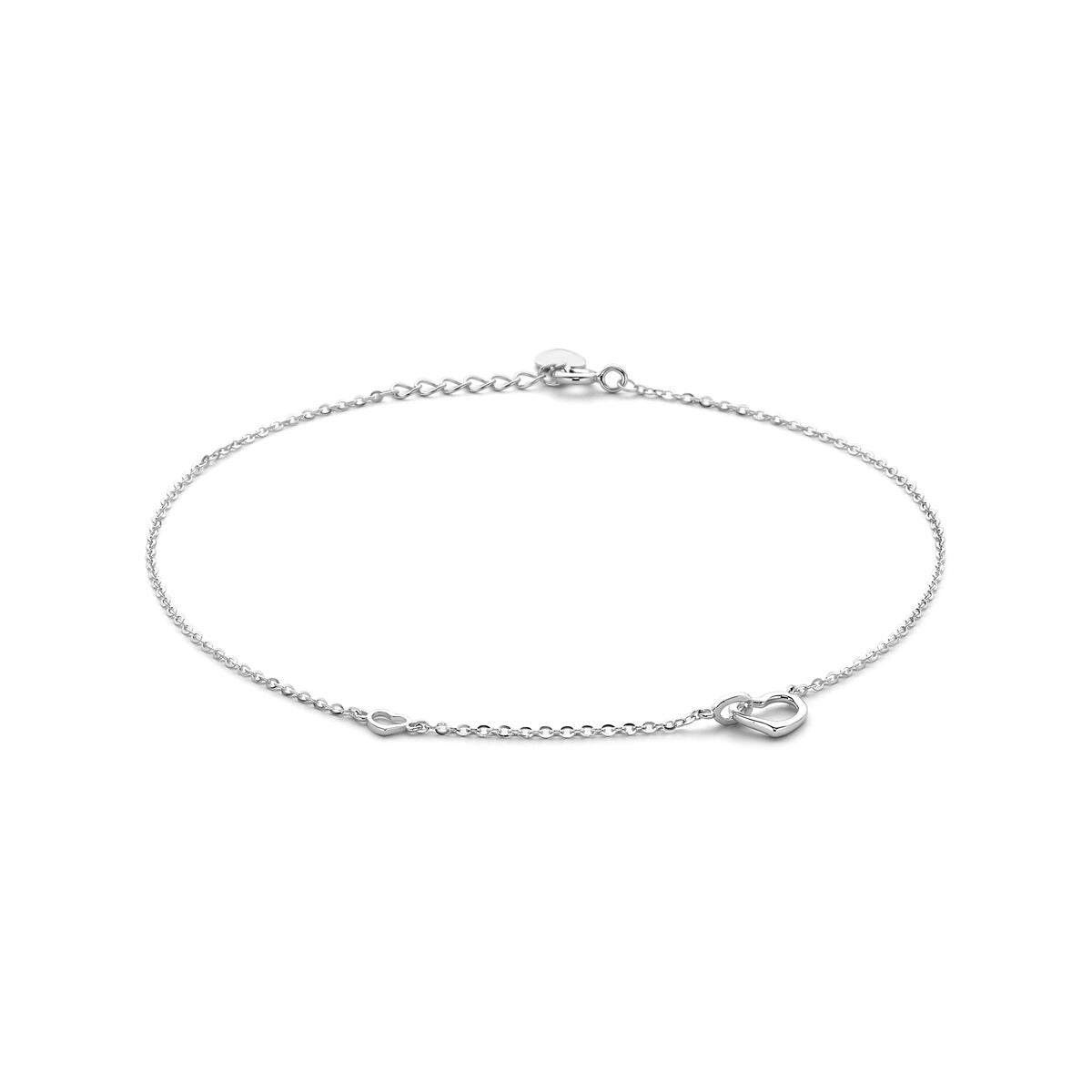 Silberne Fußkette aus rhodiniertem 925 Silber mit Herzchen, 24–26 cm lang