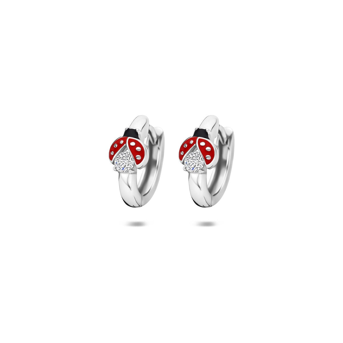 Klapp-Ohrringe mit einem roten Marienkäfer und funkelndem Zirkonia, aus rhodiniertem Silber, 11,5 mm