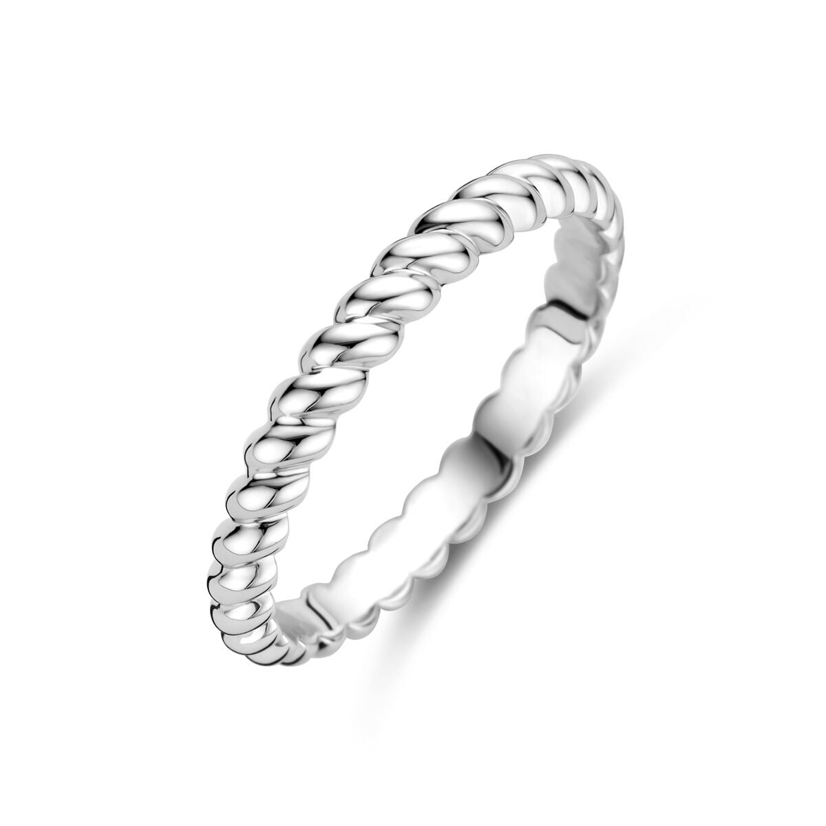 Zarte Damenring aus rhodiniertem 925 Silber mit geflochtenem Design und 3 mm Breite