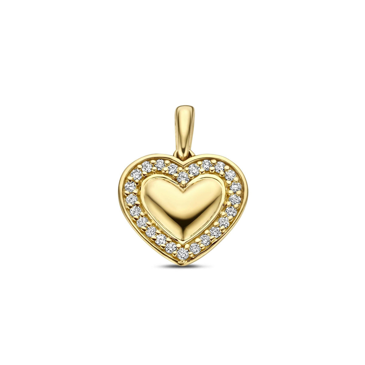 Herzanhänger aus 14k Gelbgold mit 0,11 ct lab-grown Diamanten und glänzender Oberfläche