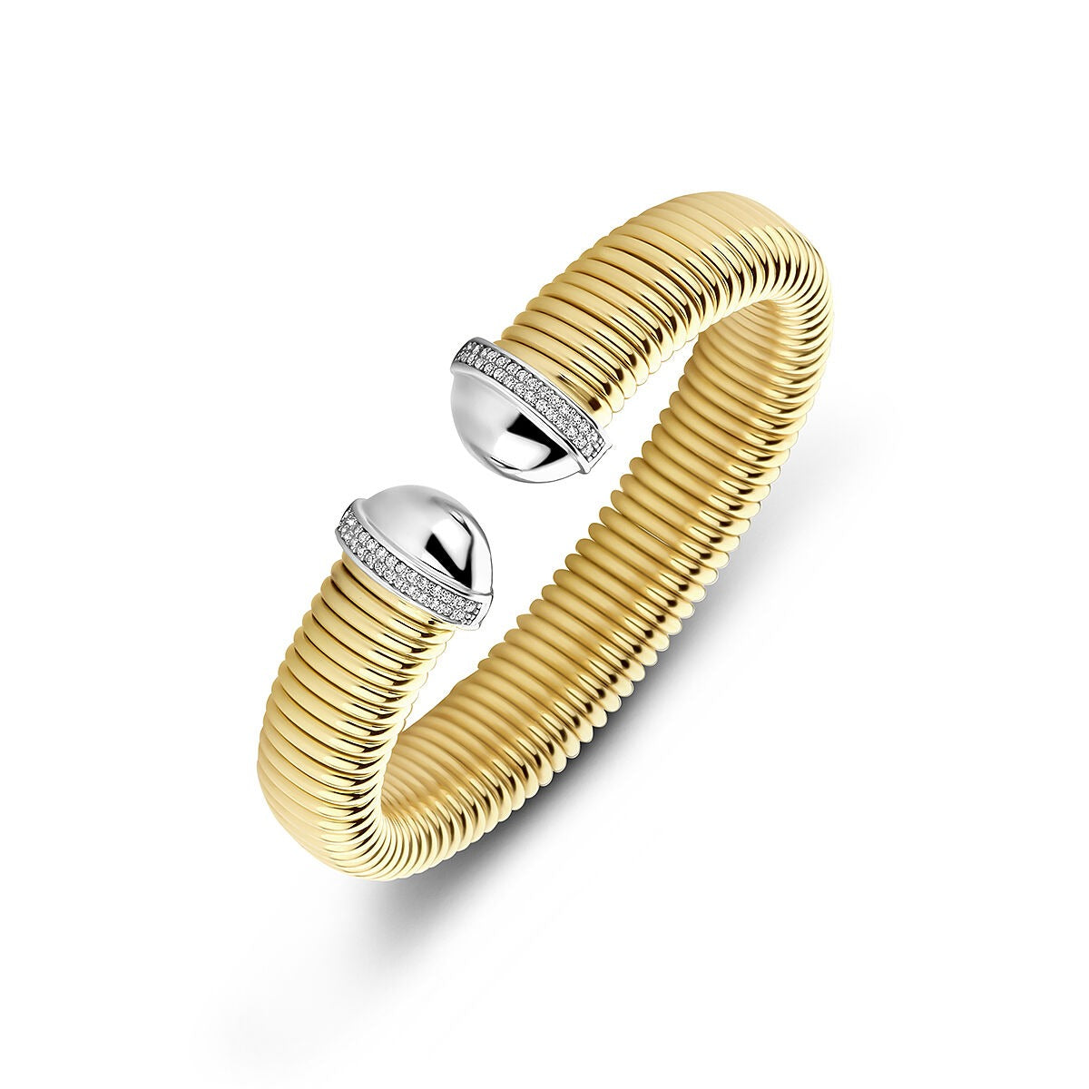 Klemarmband aus 925 Silber mit Zirkonia-Verschluss und goldfarbener, gewellter Oberfläche