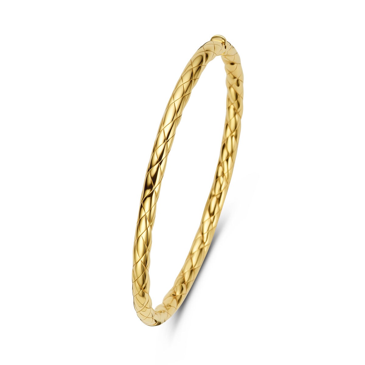 Damenbangle aus 14k Gold mit scharnierschnitt und geflochtenem Design