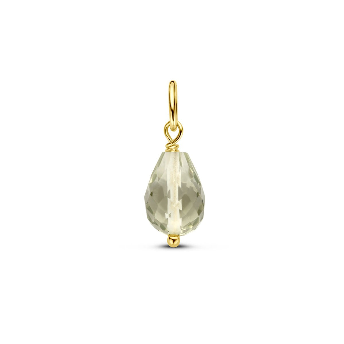 Hänger aus 14k Gelbgold mit grünem Amethyst in Tropfenform und facettierter Schleifung