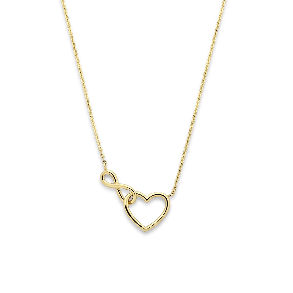 14k gelbgoldenes Collier mit Herz und Unendlichkeitssymbol
