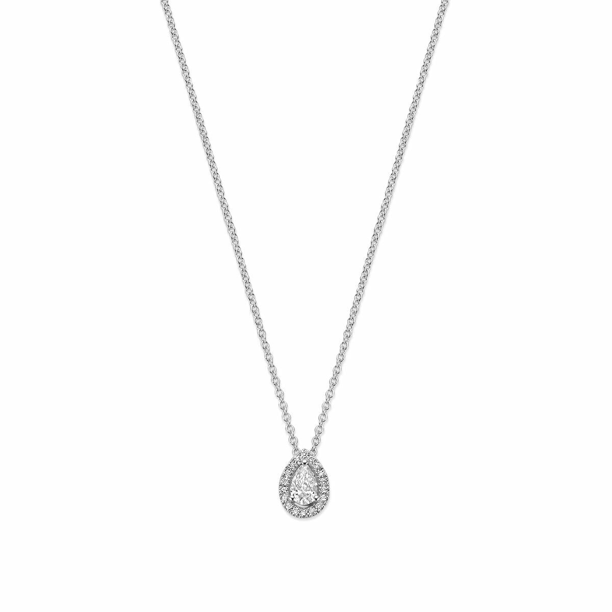 14k Weißgold Collier mit tropfenförmigem Diamantenanhänger
