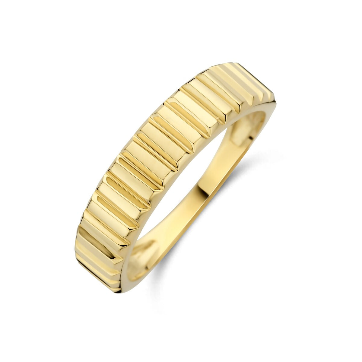 Damenring aus 14k Gelbgold mit geriffelter Oberfläche und rechteckiger Form