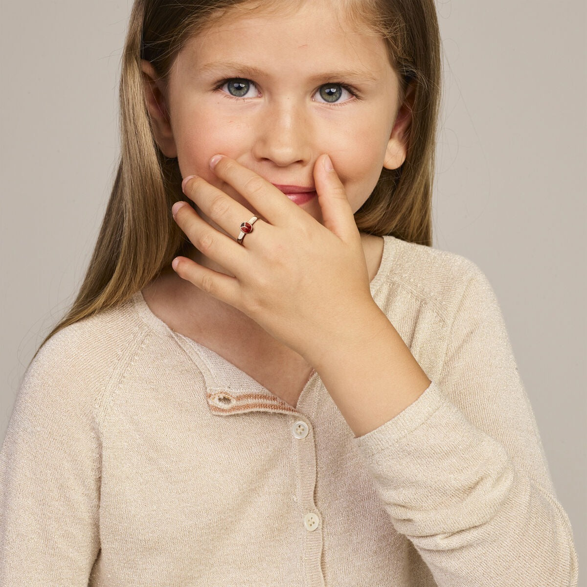 Rhodiniertes Kinder-Ring aus Sterlingsilber mit Marienkäfer