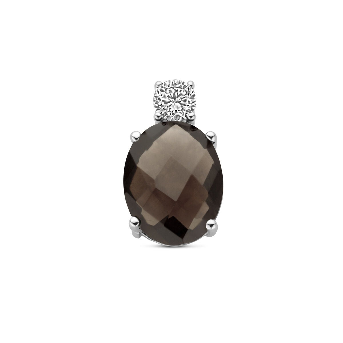 Hänger aus rhodiniertem 925 Silber mit ovalem Rauchquarz und Zirkonia, 13 x 8 mm
