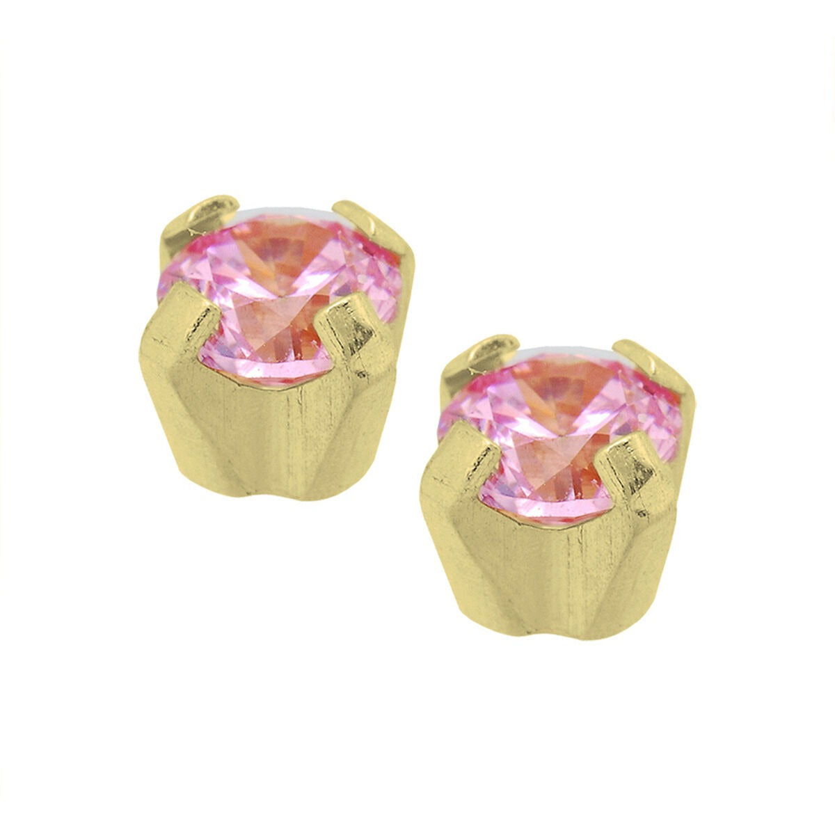 Schießknöpfe mit rosa Zirkonia in goldfarbener Fassung, geeignet für Push-Through-System