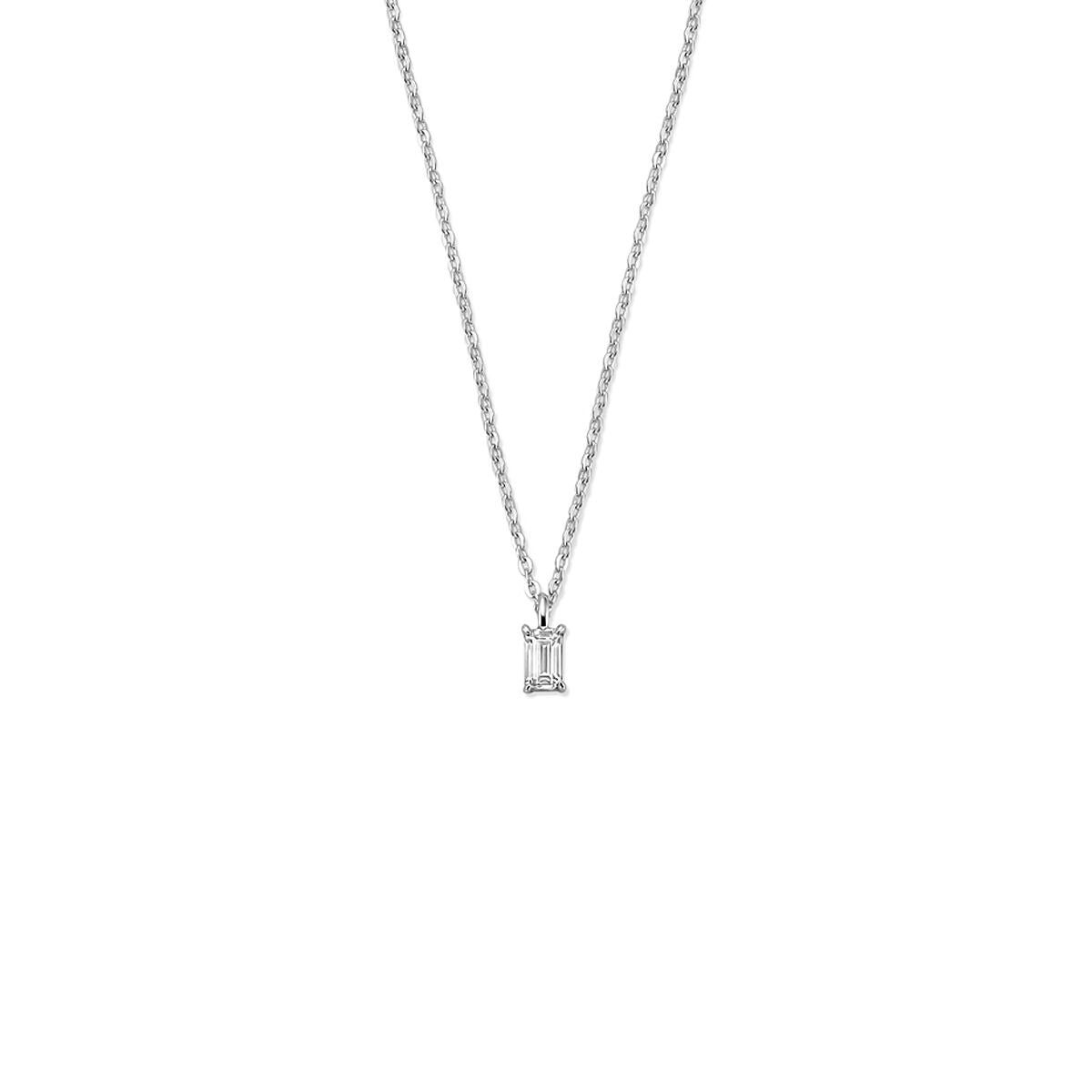Silbernes Collier mit Anhänger in Emerald-Cut Zirkonia und feiner Kette