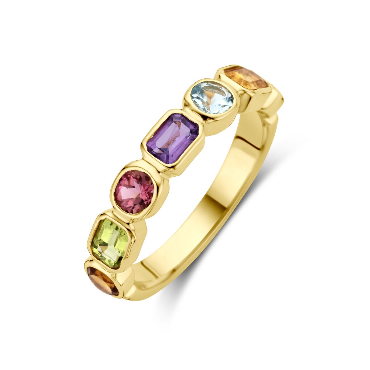 Damenring aus 14k Gold mit Amethyst, Topas, Citrin und Peridot in verschiedenen Farben