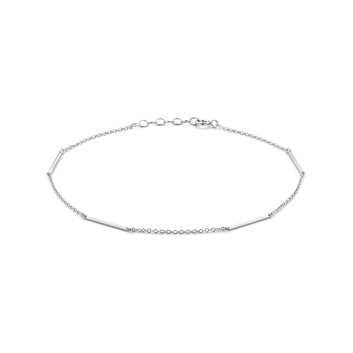 Silbernes Fußkettchen aus rhodiniertem 925 Silber mit länglichen Plättchen, 24–26 cm lang