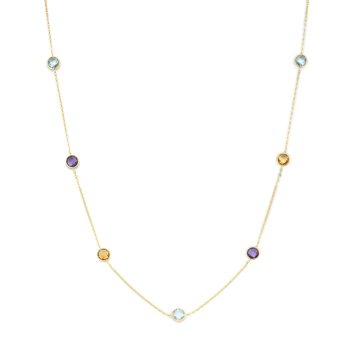 14k Gelbgold-Kette mit Citrin, Amethyst und Topas in verschiedenen Farben