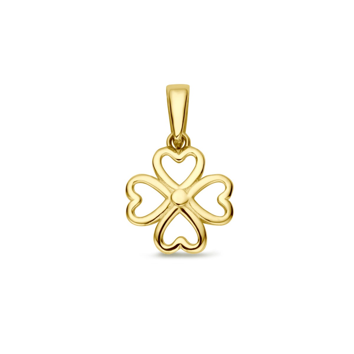 Hänger aus 14k Gelbgold in Form eines vierblättrigen Kleeblatts mit herzförmigen Ausschnitten