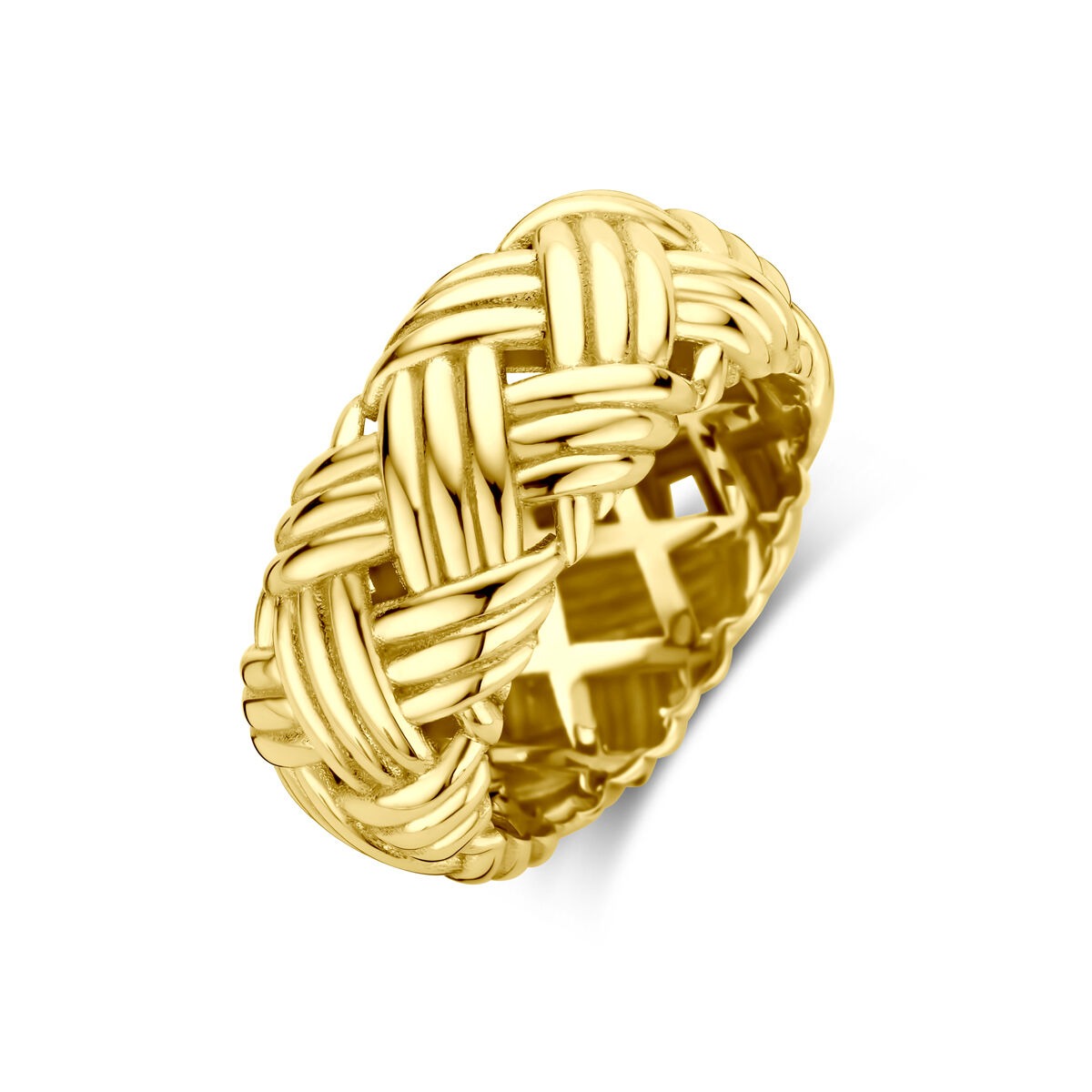 Damenring aus 14k Gelbgold mit geflochtenem Design und 10 mm Breite