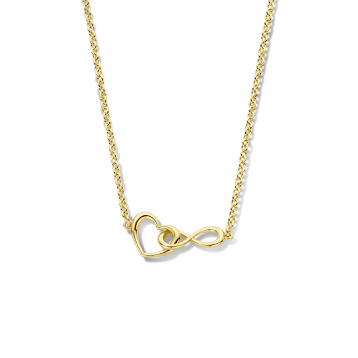 Collier aus vergoldetem 925 Silber mit Herz und Unendlichkeitssymbol in Gelbgold.