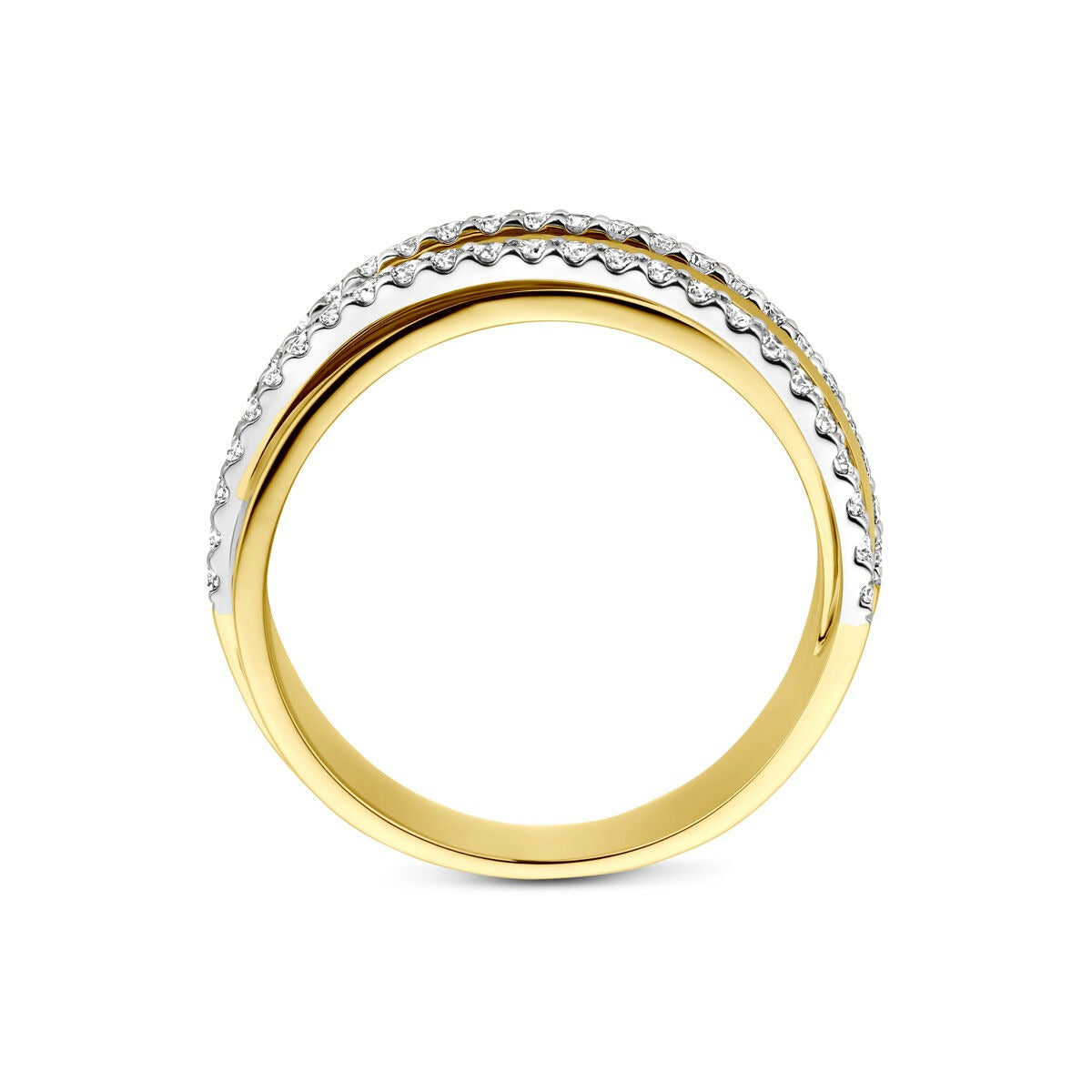 Bicolor-Ring aus 14 Karat Gold mit Diamanten in Reihenfassung