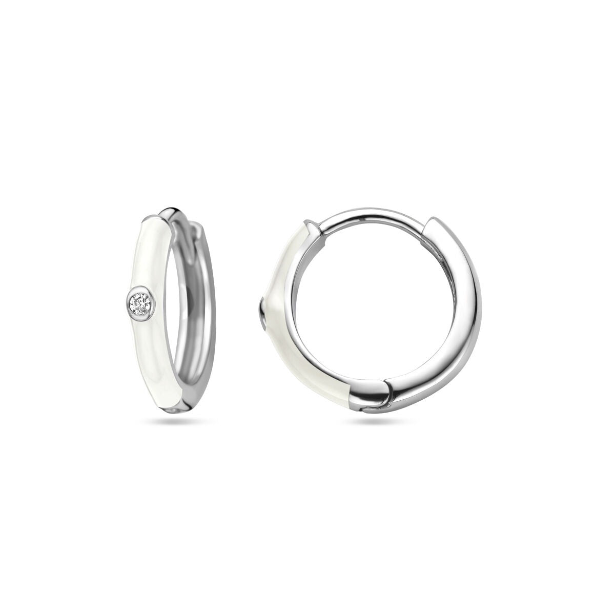 Ohrringe für Damen aus Sterling-Silber, mit Zirkonia und weißem Emaille – rhodiniert 15 mm