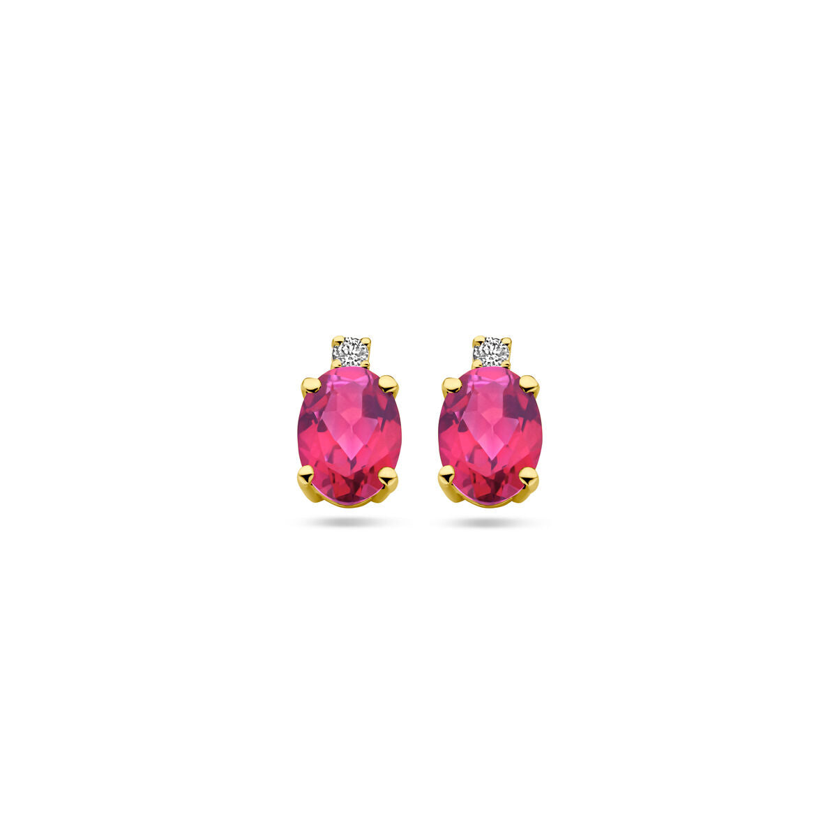 Ohrstecker aus 14k Gelbgold mit rosa Topas und Diamant, ovaler Stein, funkelnde Details