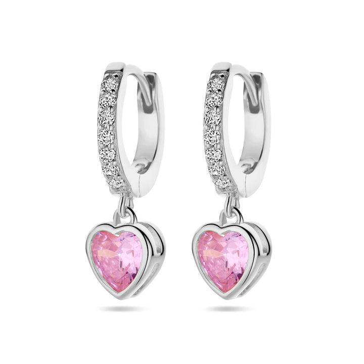 Ohrringe Herz rosa und weiß Zirkonia Silber rhodiniert