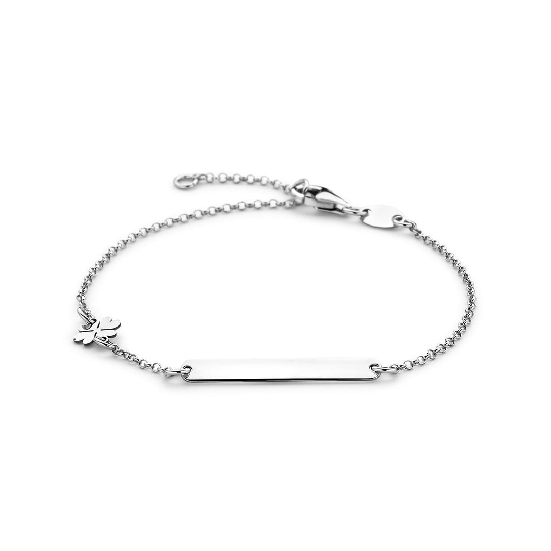Gravurarmband Klee und Plättchen 3,5 mm 16 - 18 cm Silber rhodiniert