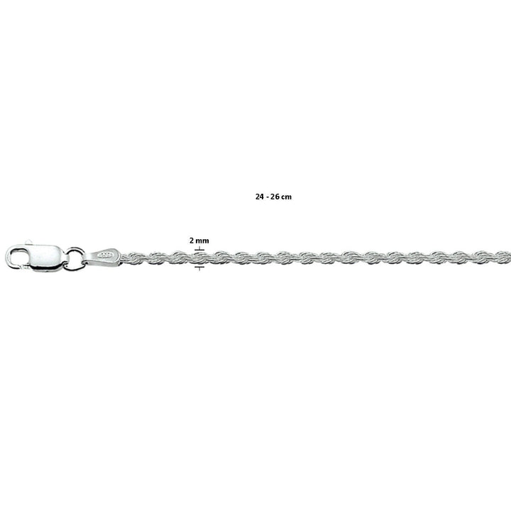 Fußkettchenschnur 2,0 mm 24 - 26 cm Silber rhodiniert