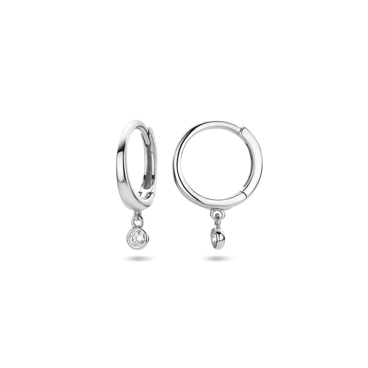 Ohrklappcreolen aus Sterlingsilber mit Zirkonia – rhodiniertes 925er Silber, 16 mm hoch
