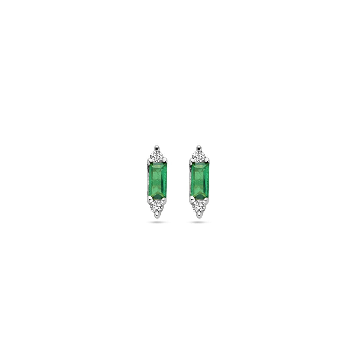Silberne Damen-Ohrstecker mit grünen und weißen Zirkonia, rhodiniert, 8 mm lang