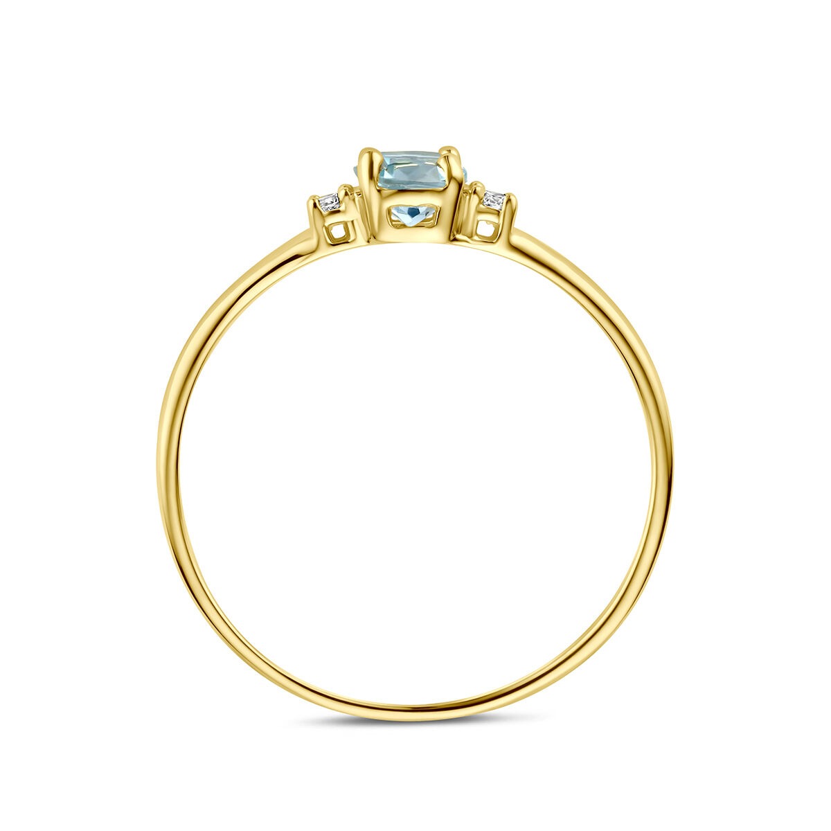 14k Geelgouden ring met blauwe topaas en zirkonia