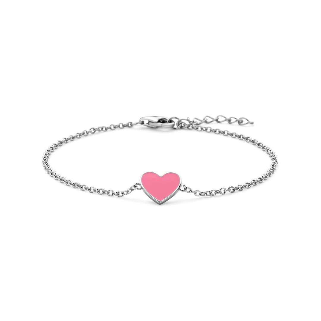 Armband Herz rosa Emaille 16 + 2 cm Silber rhodiniert