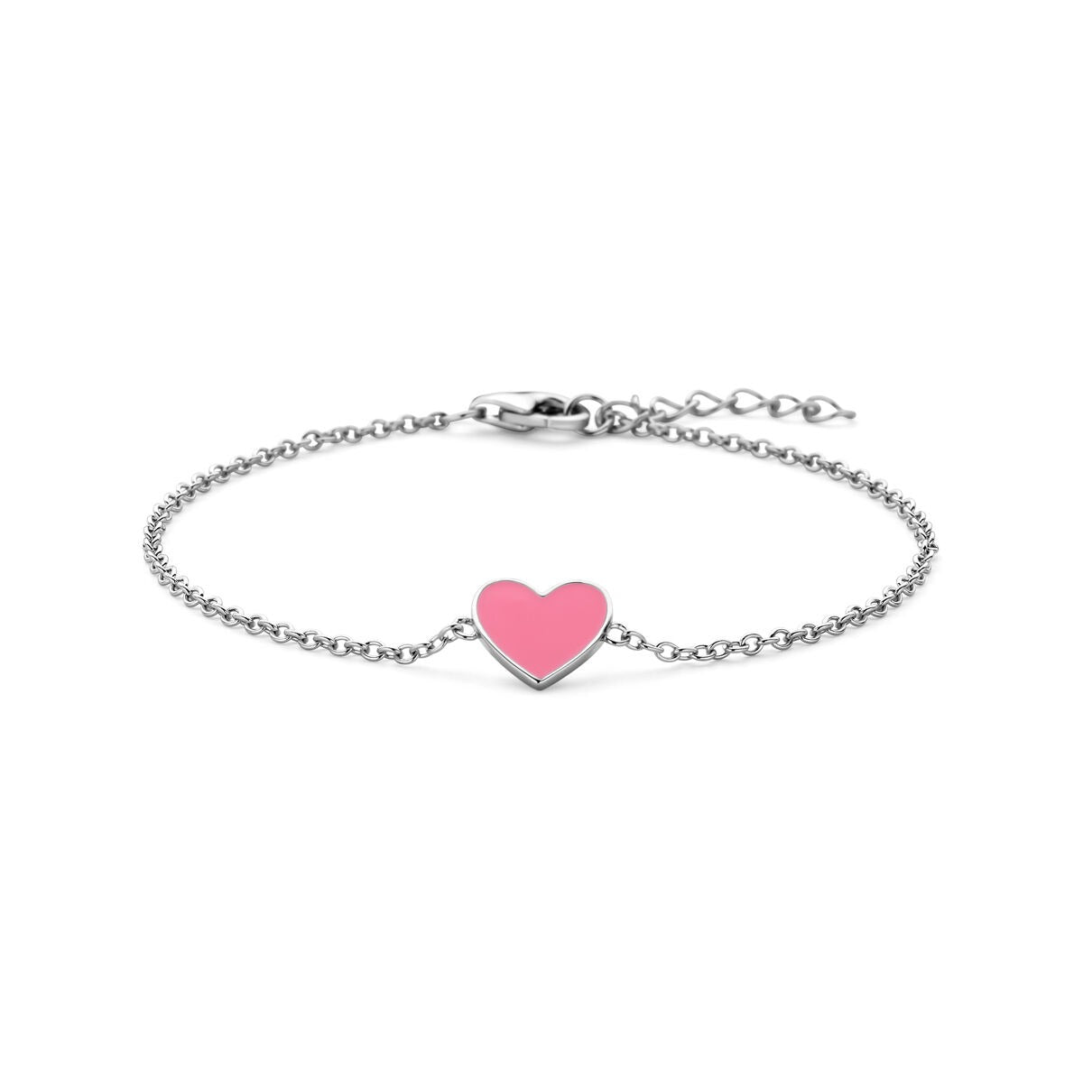 Silbernes Armband aus rhodiniertem 925 Silber mit pinkem Emaille-Herz