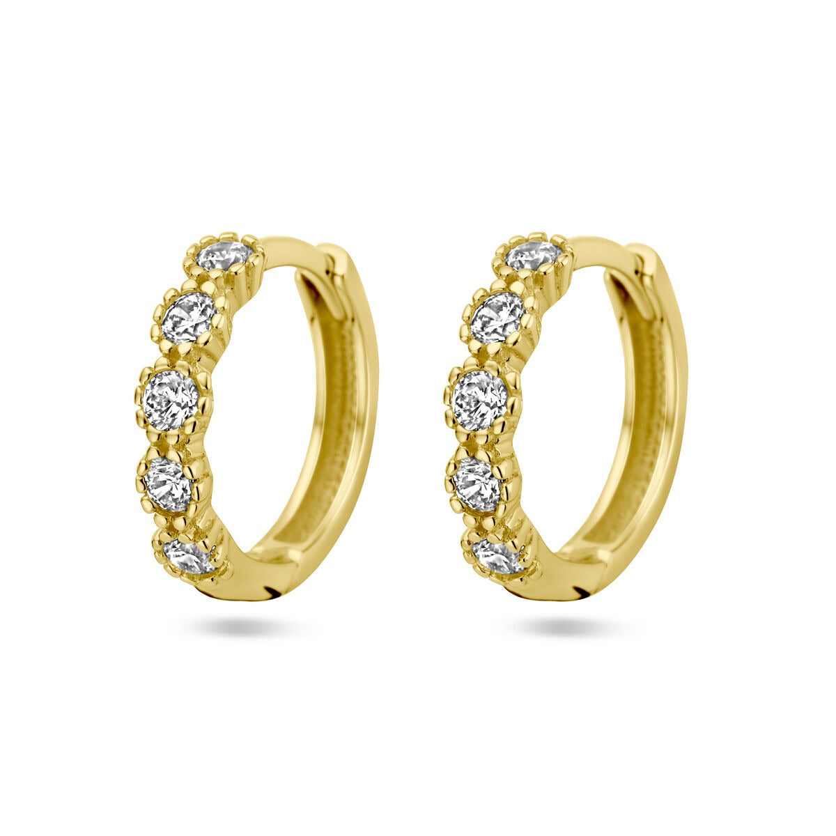14k goldene Damen Klapohringe mit Zirkonia, 13 mm, mit funkelnden Steinen