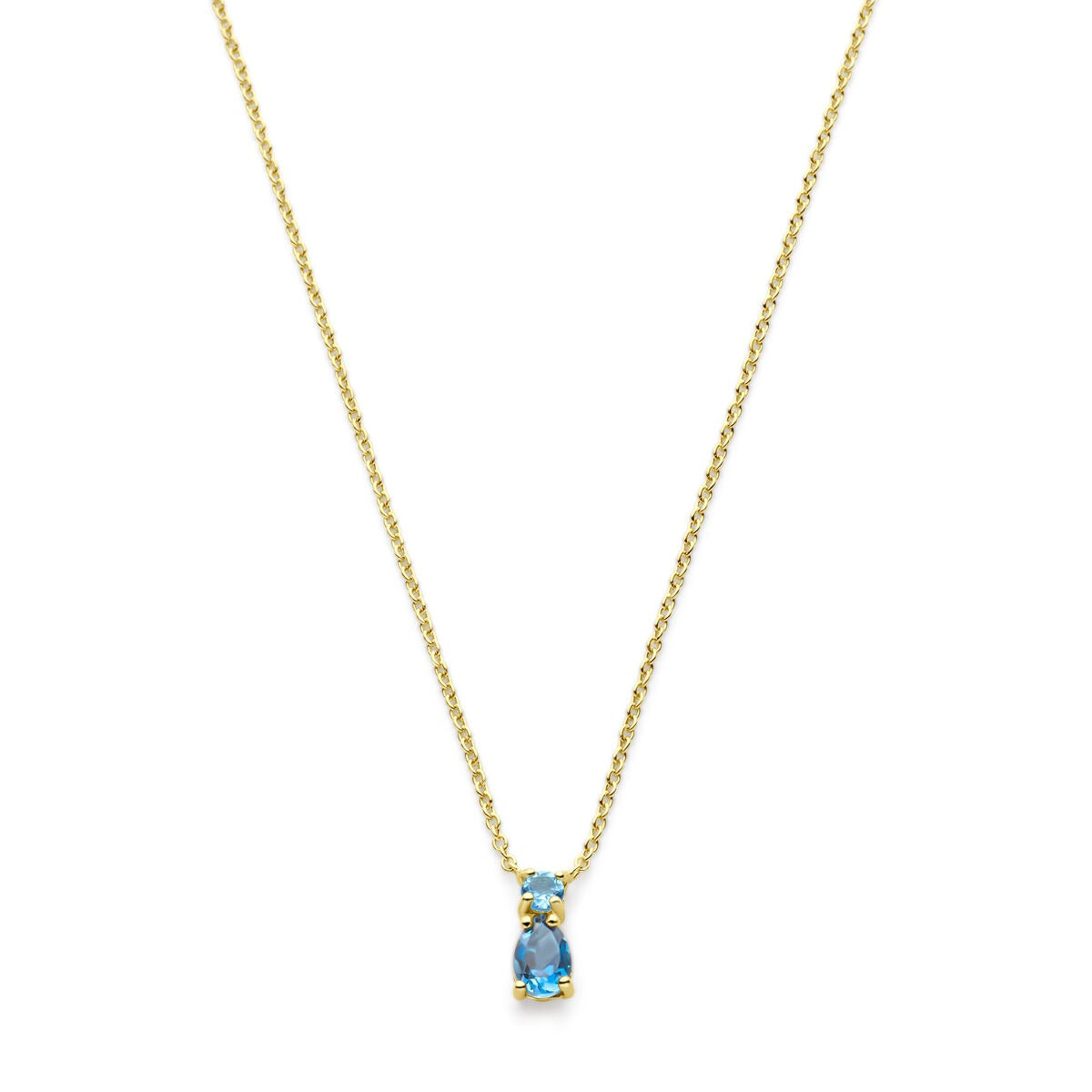 Collier aus 14k Gelbgold mit sky blue und London blue Topasen