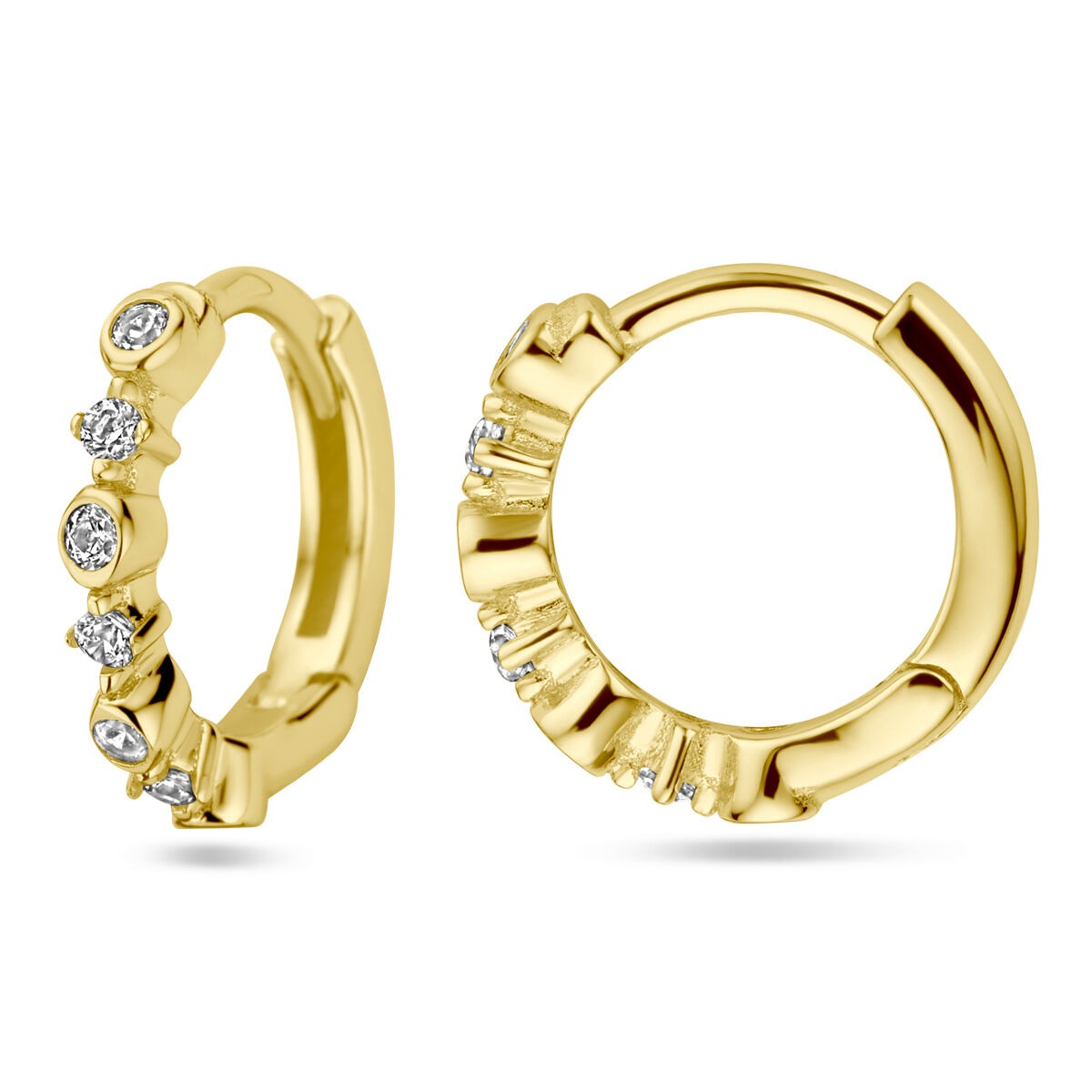 Vergoldete Klappcreolen Damen – Gelbgold auf 925er Silber mit Zirkonia, 11,5 mm
