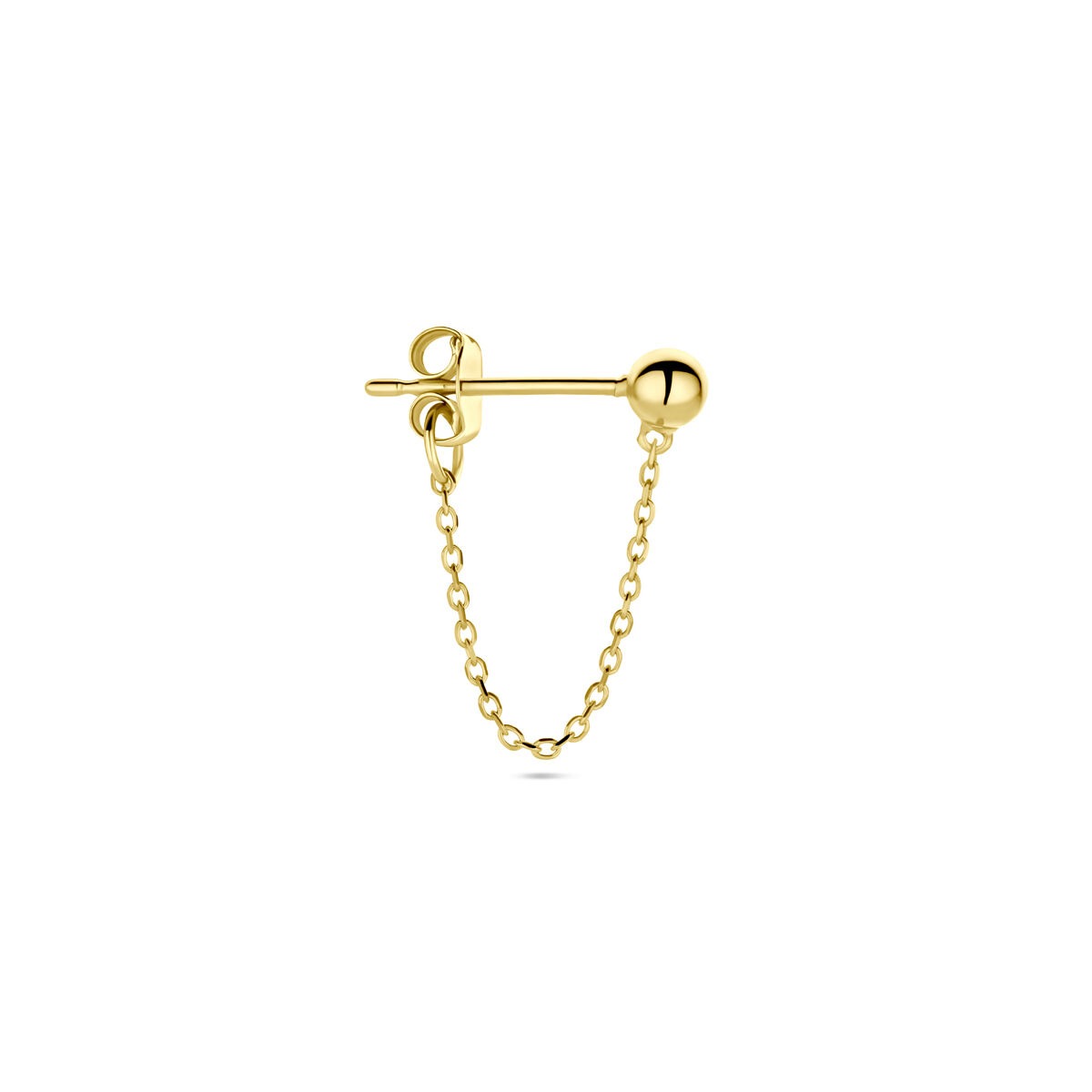 14k gelbgoldene Ohrstecker mit Kugel und Kette, einzeln verkauft
