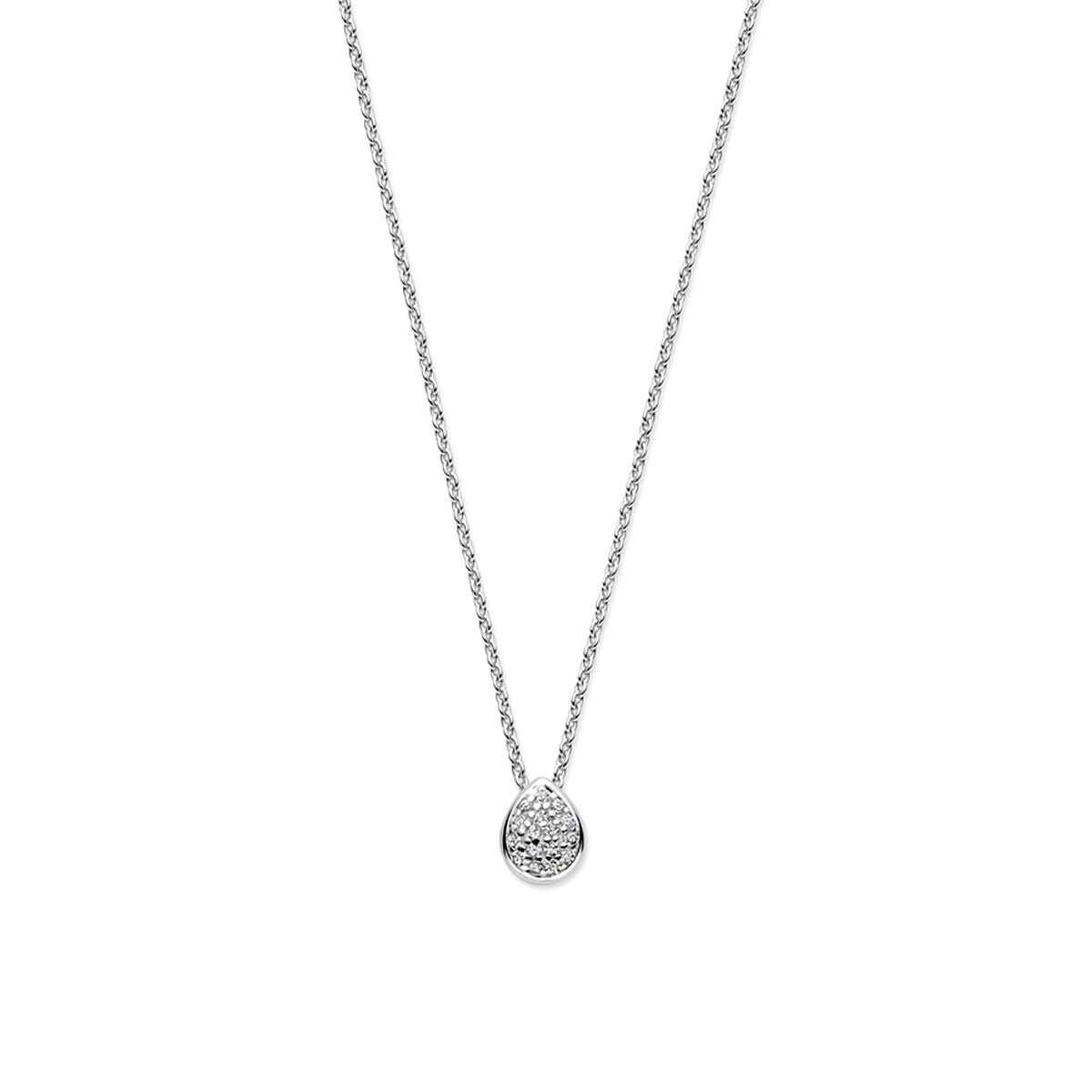 Halskette aus rhodiniertem Silber mit tropfenförmigem Zirkonia-Anhänger, Länge 41-43-45 cm