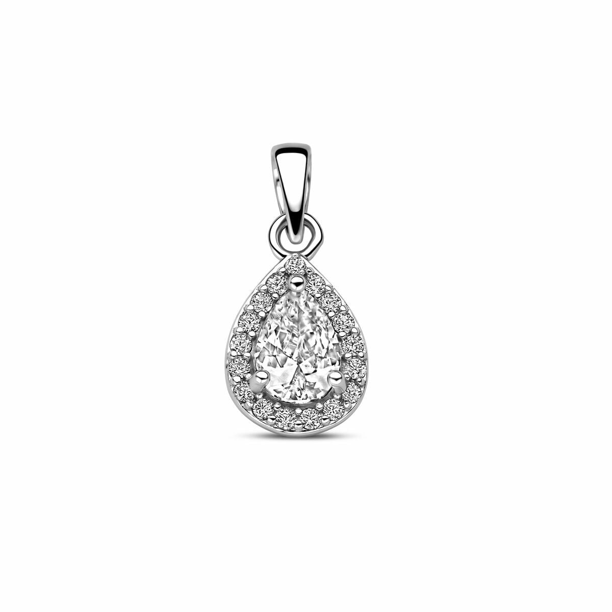 Hänger aus rhodiniertem Silber mit tropfenförmigem Zirkonia in Pavéfassung